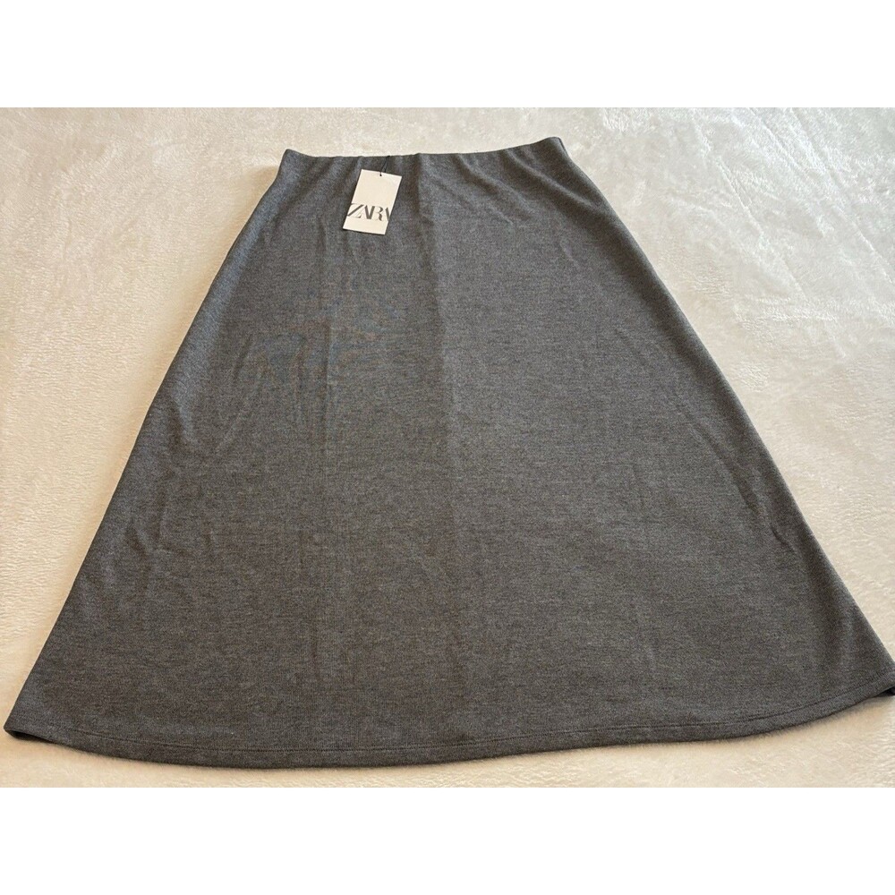Zara Women's Midi Knit Skirt Sweater Soft, Cozy, Grey Sz Lg